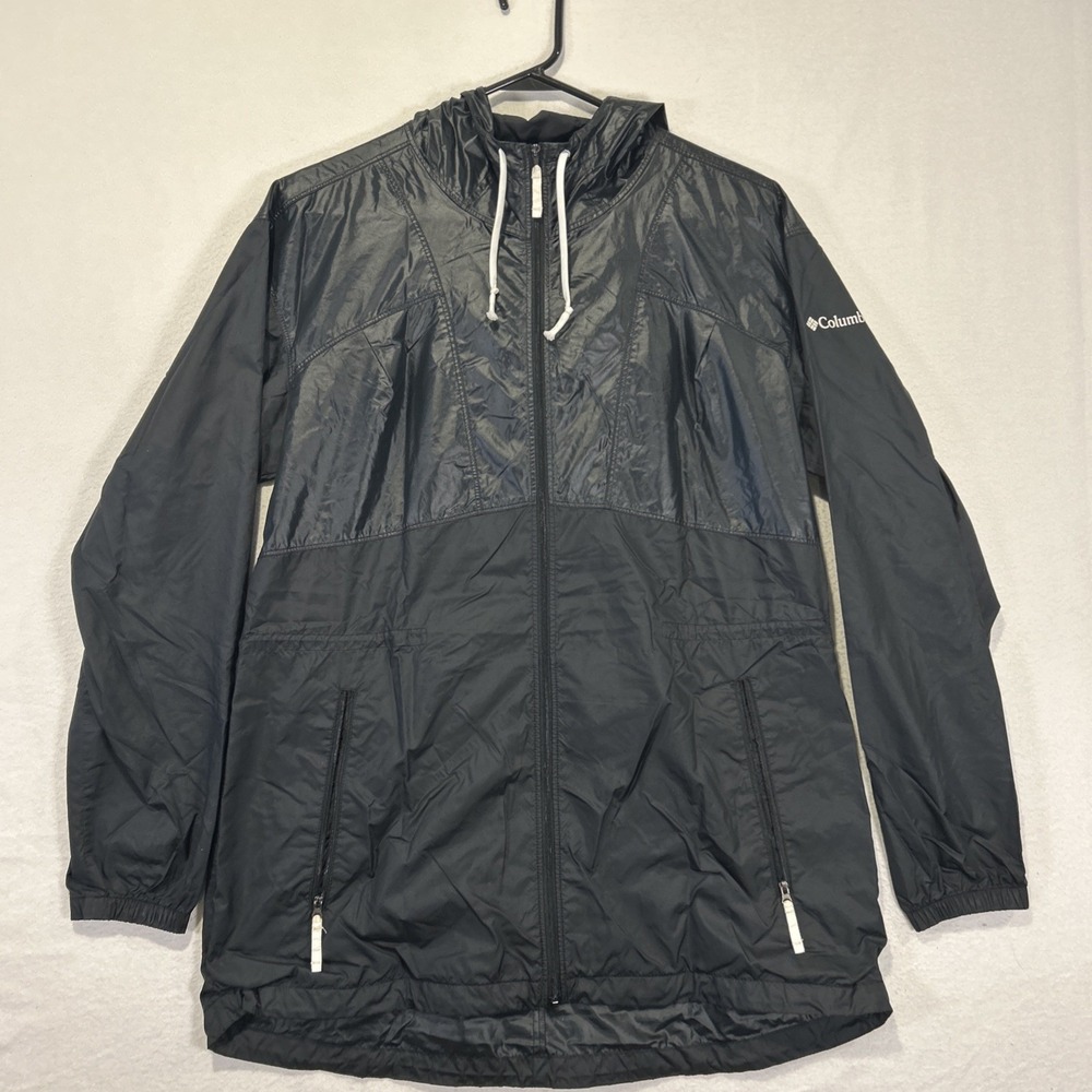 Columbia Windbreaker Jacket Mens Large Black Flashback Hooded Rain 1585901